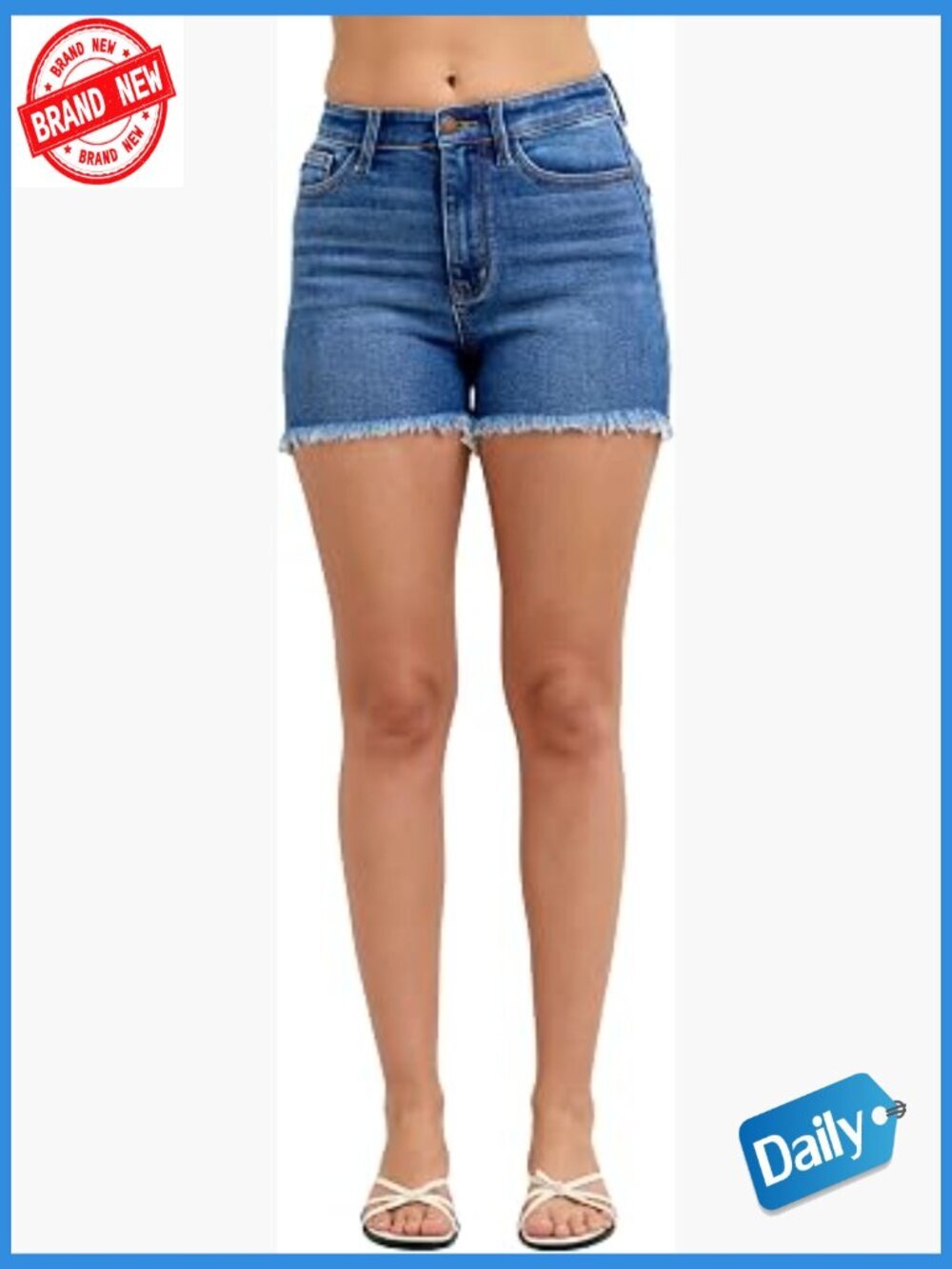 High Waist Slim Fray Jean Shorts Denim 11.5 Inseam